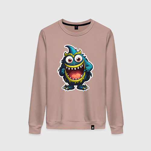 Женский свитшот Веселый зубастый монстрик / Пыльно-розовый – фото 1