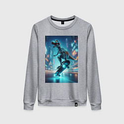 Женский свитшот Кибер Дино крутой скейтбордист - неоновое свечение