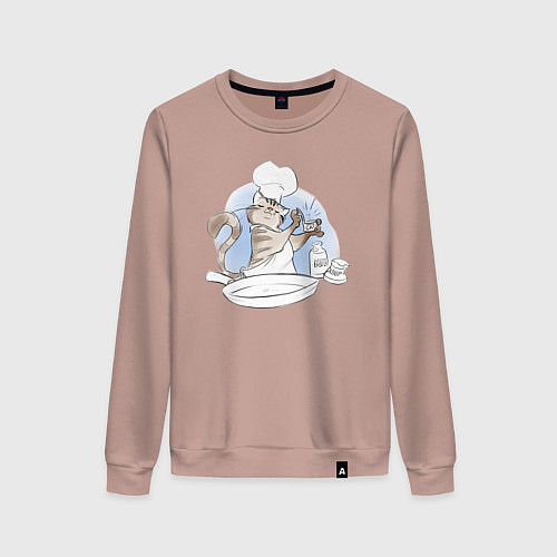 Женский свитшот Кот готовит еду / Пыльно-розовый – фото 1