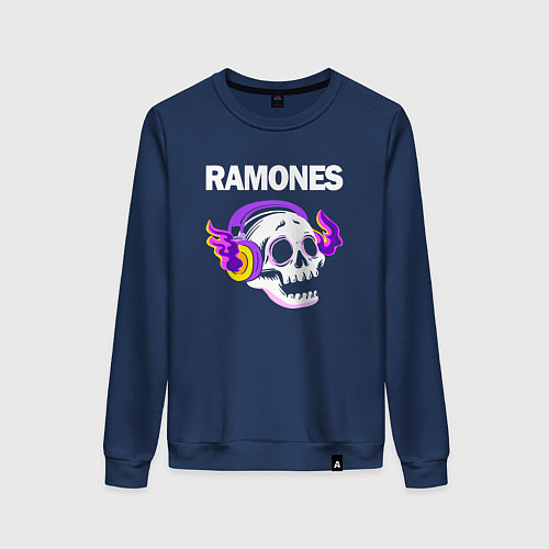 Женский свитшот Ramones - неоновый череп / Тёмно-синий – фото 1
