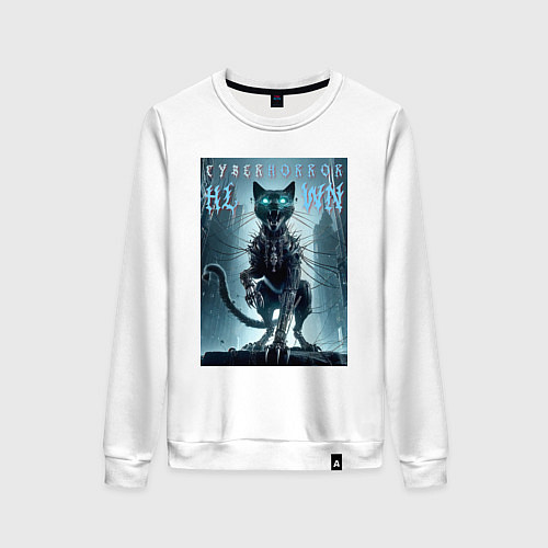 Женский свитшот Cyber black cat - halloween horror fantasy / Белый – фото 1