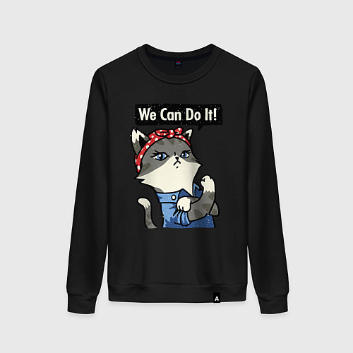 Женский свитшот We can do it - cat / Черный – фото 1