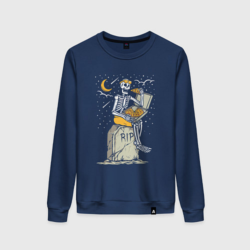Женский свитшот Скелет ест пиццу / Тёмно-синий – фото 1