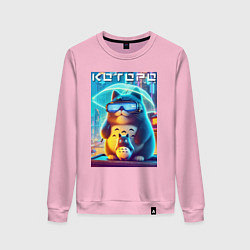Свитшот хлопковый женский Которо с зонтиком - неоновое свечение, цвет: светло-розовый