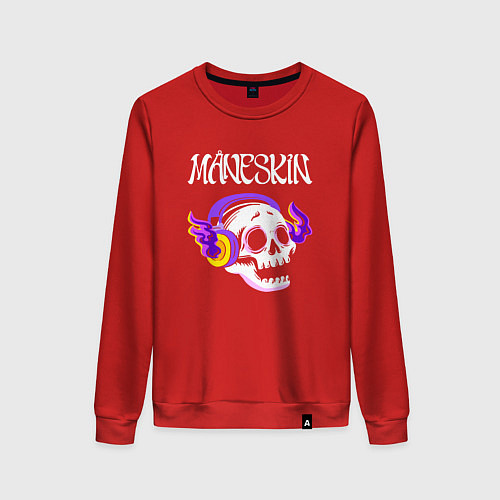 Женский свитшот Maneskin - неоновый череп / Красный – фото 1