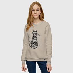 Свитшот хлопковый женский Keep calm and love cats, цвет: миндальный — фото 2