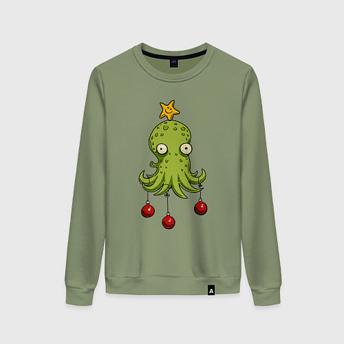 Женский свитшот Новогодний осьминог-елка / Авокадо – фото 1