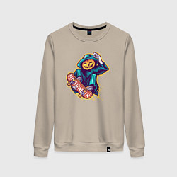 Свитшот хлопковый женский Halloween skater, цвет: миндальный