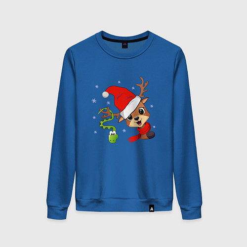 Женский свитшот Новогодний олень и змея / Синий – фото 1