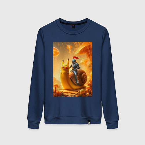 Женский свитшот Рыцарь едет на улитке покемоне - сюрреализм / Тёмно-синий – фото 1