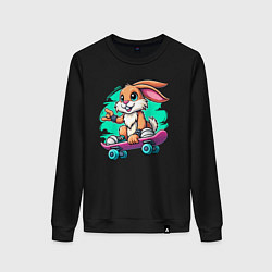 Свитшот хлопковый женский Зайчонок крутой скейтбордист - нейроарт, цвет: черный