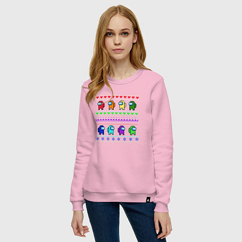 Женский свитшот Among Us - ornament ugly new year / Светло-розовый – фото 3