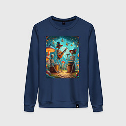 Женский свитшот Трио скелетов музицируют на грибной поляне