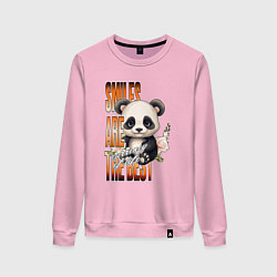Свитшот хлопковый женский Мишка панда с надписью, цвет: светло-розовый
