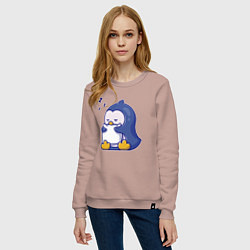 Свитшот хлопковый женский Сонный пингвин, цвет: пыльно-розовый — фото 2