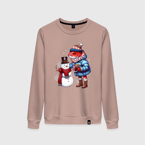 Женский свитшот Рыба и снеговик / Пыльно-розовый – фото 1
