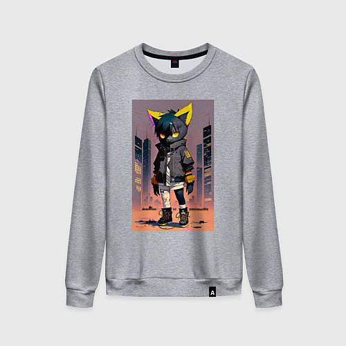 Женский свитшот Уличный котёнок хулиган - нейроарт / Меланж – фото 1