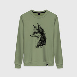 Свитшот хлопковый женский Лис-андроид, цвет: авокадо