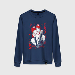 Свитшот хлопковый женский Человек-бензопила Пауэр и Макима медсестры, цвет: тёмно-синий