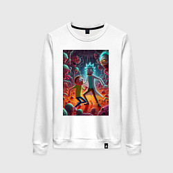 Свитшот хлопковый женский Рик и Морти оказались в аду - неоновое свечение, цвет: белый
