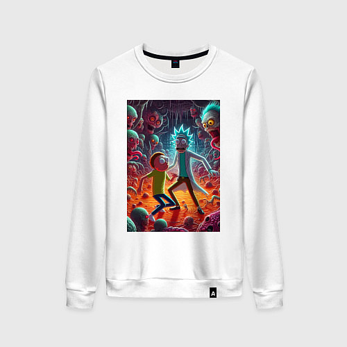 Женский свитшот Рик и Морти оказались в аду - неоновое свечение / Белый – фото 1