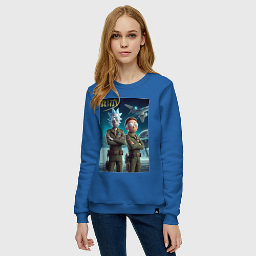 Женский свитшот Rick and Morty - air force нейроарт / Синий – фото 3
