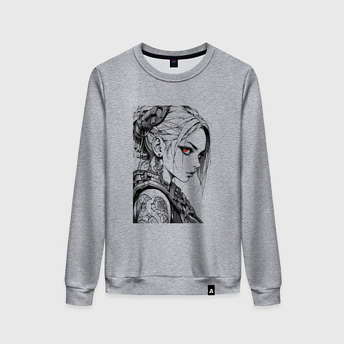 Женский свитшот Девушка с алыми глазами / Меланж – фото 1