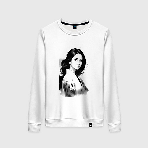 Женский свитшот Азиатская девушка в кимоно / Белый – фото 1