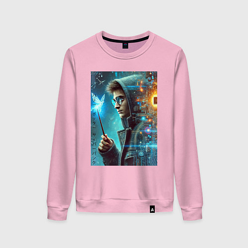 Женский свитшот Гарри Поттер - киберпанк / Светло-розовый – фото 1