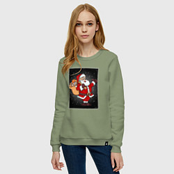 Свитшот хлопковый женский Санта Клаус с мешком, цвет: авокадо — фото 2