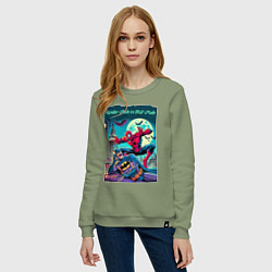 Свитшот хлопковый женский Чувак паук против чувака летучей мыши - нейроарт п, цвет: авокадо — фото 2