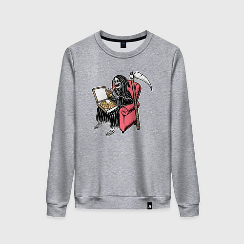 Женский свитшот Смерть ест пиццу в кресле / Меланж – фото 1