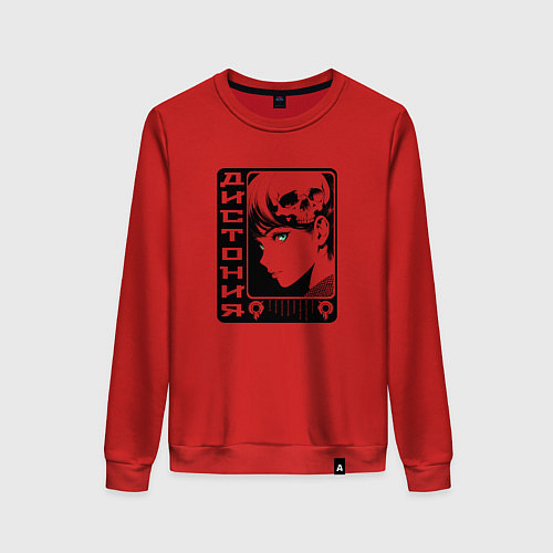 Женский свитшот Девушка с черепом на голове / Красный – фото 1