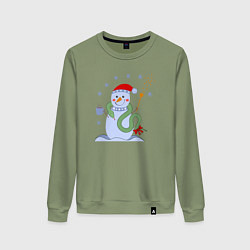 Женский свитшот Новогодний снеговик и змея