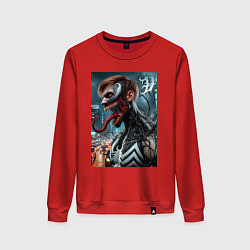 Свитшот хлопковый женский Превращение Эдди в Венома - нейроарт фантазия, цвет: красный