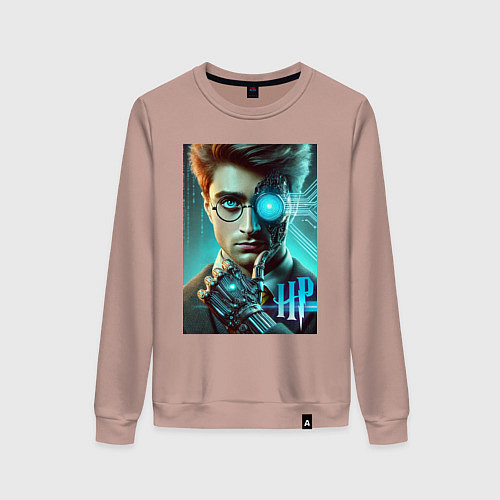 Женский свитшот Cyber Harry Potter - ai art neon fantasy / Пыльно-розовый – фото 1