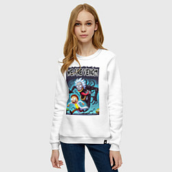 Свитшот хлопковый женский Веном вселился в Рика - нейрошутка, цвет: белый — фото 2