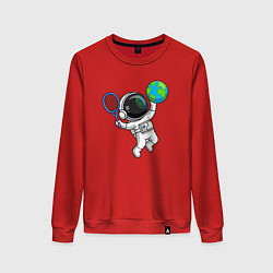 Свитшот хлопковый женский Космический теннис, цвет: красный
