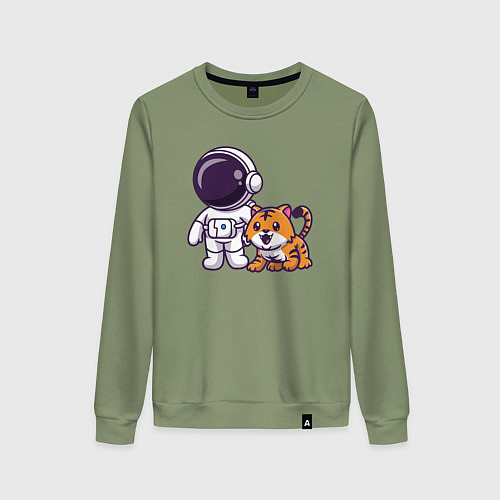 Женский свитшот Космонавт и тигрёнок / Авокадо – фото 1