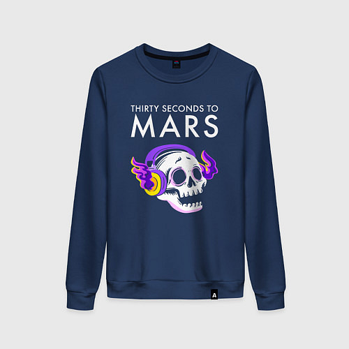 Женский свитшот Thirty Seconds to Mars - неоновый череп / Тёмно-синий – фото 1
