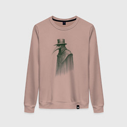 Свитшот хлопковый женский Чумной доктор в зелёных тонах, цвет: пыльно-розовый