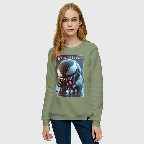 Женский свитшот Мультяшные Веном и человек паук - мем / Авокадо – фото 3
