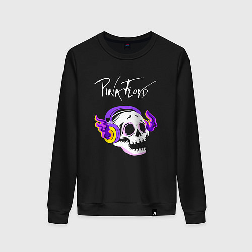 Женский свитшот Pink Floyd - неоновый череп / Черный – фото 1