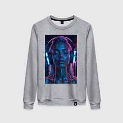 Женский свитшот Девушка с наушниками в неоне