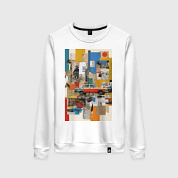 Свитшот хлопковый женский Плакат с ретро автомобилем, цвет: белый