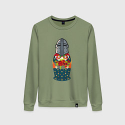 Свитшот хлопковый женский Матрёшка в шлеме рыцарском, цвет: авокадо