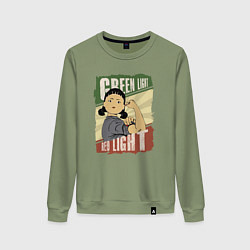 Свитшот хлопковый женский Зелёный и красный свет, цвет: авокадо