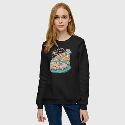 Женский свитшот НЛО на пляже / Черный – фото 3