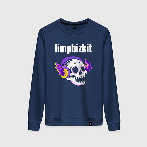 Женский свитшот Limp Bizkit - неоновый череп / Тёмно-синий – фото 1