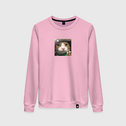 Свитшот хлопковый женский Рыжий кот с сердечками для пары, цвет: светло-розовый